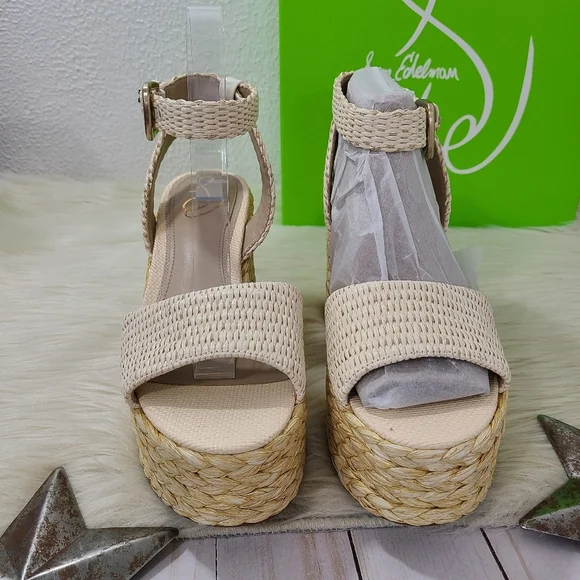 Sam Edelman April platform espadrille sandals Linen Raffia cream size 7.5 NEW - Picture 5 of 9